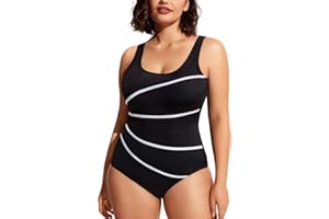 DELIMIRA Costume da Bagno Taglie Forti Scollo Rotondo Spalline Regolabili Imbottito Costume Intero Donna