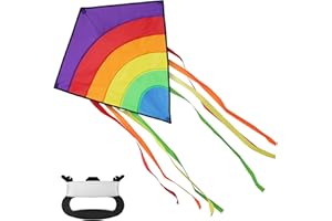 Aomig Aquilone per Bambini e Adulti, Arcobaleno Aquilone a Diamante con Lunghe Code, Facile da Volare, Colorato Arcobaleno Kites per Principianti, Spiaggia ed Estivi Giocattolo All'aperto(75x65cm)