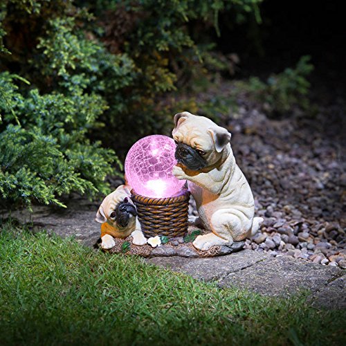Solar Light Pug Dogs With Crackle Ball Led Garden Light Statue Gnomelands