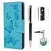 Produktbild Sony Xperia X Compact Hülle,KASOS Sony Xperia X Compact Case Bunt Gemalt Book Type PU Leder +TPU Innere Tasche Brieftasche Etui und Magnetverschluss Ledertasche Schutzhülle Cover Handyhülle,Schmetterling-blau+ Stöpsel Staubschutz + Eingabestift