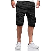 JACKETOWN Men's Cotton Cargo Shorts - Summer Casual Bermuda Shorts With Elastic Waist
