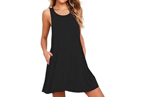 AUSELILY Abito Casual Allentato a Maniche Lunghe con Scollo Tondo da Donna con Tasche