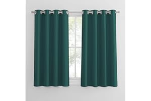 PONY DANCE Zasłona zaciemniająca z przelotkami, izolacja termiczna, dekoracja okna do kuchni i domu, oszczędność energii, szer. 140 cm x dł. 145 cm, 2 szt., ciemnozielone