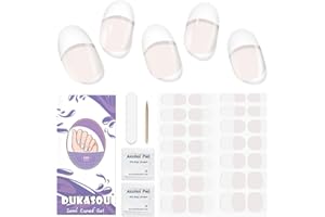 DUKASOU Unghie Gel Adesive UV - 28 Pcs Smalto Adesivo per Unghie Gel Nail Stickers Full Wraps Lampada LED in per Donne Ragazze Curati Con Lima per Unghie e Stick