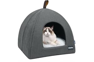 Voarge Cama Gato Cueva, Cueva Suave Gato, Suave Felpa Cálida Camas para Gatos, Nido de Gato con Cojín Interior Extraíble y Lavable, Gris, Small