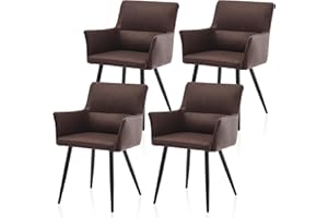 ‎TUKAILAI TUKAILAI Freizeit Esszimmerstühle 4er-Set aus Kunstleder mit Armlehnen und Rückenlehne, Polsterstuhl Wohnzimmer-Sessel, Küchenstuhl gepolsterte Sitzfläche Metallbeine Empfang, Esszimmer Küche braun