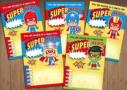 Children's Superhero birthday party invitations x 20 - Avengers Superhero Mixed Invites