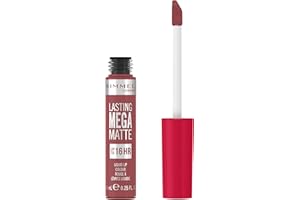 ‎RIMMEL Rimmel London płynna szminka Lasting Mega Mate, długotrwała płynna szminka do miękkich ust z matowym wykończeniem, wegańska formuła ze skwalenem i olejem kokosowym - 210 róż i połysku, 7.4ml