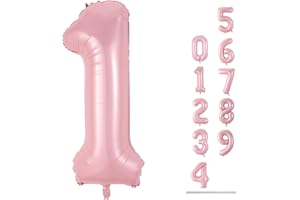 LINGQIANG Pastel Pink 1 Balloons, 40 Inch Giant Light Pink Helium Foil Number 0-9 for Girls, Self Inflating 1st Birthday Balloon for Women Anniversary Baby Shower Princess Party Decorations Supplies