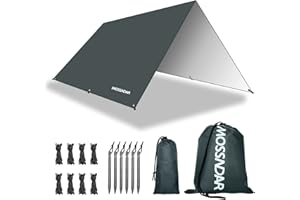 MOSSNDAR Bâche Anti-Pluie, Tarp Rain Fly Toile de Tente 3 X 3M, UV 50+ Imperméable Abri de Randonnée Pliable Léger à l'eau, avec 8 Cordes Bâche de Tente pour Camping et la Protection Contre la Pluie