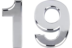 RUBIGO 3'' Chrome Effect Door Numbers 0-99 Stick On Door Number House Numbers ABS Self Adhesive Silver 3D House Numbers For Doors, Mail Boxes, Hotel Rooms Door Number Stickers (19)