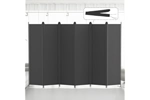 Kokorona 6 Panel Room Divider, 6FT Tall Folding Privacy Screen Wall Dividers, Portable Privacy Screen Freestanding Room Divider for Room Separation, Included-Cover Strips, Dark Grey, W 305 x H 183 cm