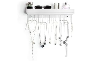 J JACKCUBE DESIGN JackCubeDesign Organizador de Joya Colgado, Colgador de Collar, Colgador de Pulsera, Colgador Adherido a pared con 25 ganchos (Blanco / 41.6 x 12.4 x 7.4 cm) -: MK124C