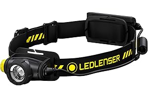 Ledlenser H5R Work Robust Latarka czołowa ledowa, ładowana akumulatorem litowym, IP67, 500 lumenów, wysoki współczynnik CRI, z możliwością ogniskowania, bezstopniowe ściemnianie, 200 m