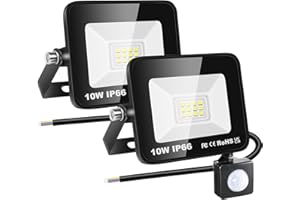RIGIDON 2x 10W Faretto con Sensore di Movimento, 1000 LM 6000K Bianco Freddo Proiettori Faretto LED da Esterno, Fari di Sicurezza, Luci Esterno Per Giardino, Garage, Strada, Patio, Terrazza, Cortile