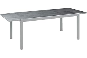 ‎GREEMOTION greemotion Monza Extending Table Glass Table Top Ceramic Look 160/240 x 75 x 90 cm Silver / Grey