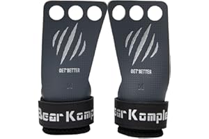 Bear KompleX 3 Hole Hand Grips and Gymnastics Grips Great for Cross Fitness, pullups, Weight Lifting, Chin ups, Training, Exercise, Kettlebell, More. Protect Your Palms from rips! Carbon