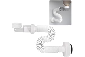 PETGLIMMER Sifone Lavabo Bagno G1 1/4", Regolabile Tubo Scarico Lavandino Cucina, Salvaspazio Flessibile Universale, Antiodore Sifone per Lavello Della Cucina, Fognature, Estensibile da 380 MM a 930 MM