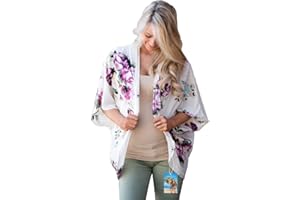 YULOONG para Mujer Cover Ups Gasa Estampado Floral Kimono Suelto Chal cárdigan Boho Verano Blusa Informal Top Sexy Playa Traje de baño Capas