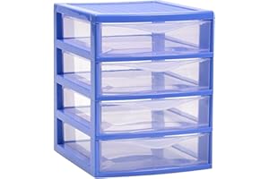 ACAN Tradineur Cassettiera da tavolo Guadiana Multiuso in Plastica, 4 Cassetti Trasparenti, Made in Spagna, 22,5 x 18 x 21,5 cm, Modello Casuale