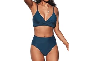 CUPSHE Women's Twist Front High Waisted Bikini Set V Neck Padded Two Pieces Bathing Suits Swimsuits