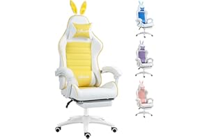 Vinsetto Reclining Racing Gaming Chair with Headrest and Lumber Support, PU Leather Computer Chair with Removable Rabbit Ears, Footrest, Yellow