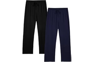 Winovia 2-pak męskich długich lekkich spodni piżamowych z bawełny, spodnie do spania, spodnie rekreacyjne z elastycznym ściągaczem i prostym krojem