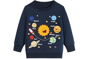 EULLA Boys Sweatshirt Jumper for Kids Long Sleeves Shirt Tractor Excavator Dinosaur Planets Fire Engine Ambulance Tops Clothes Cotton 1-7 Years