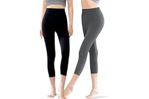 Power Flower Pack de 2 Leggings de Algodón para Mujer – Leggings Negros 3/4, Suaves Transpirables Cómodos para el Día a Día