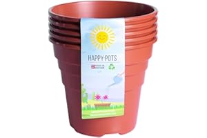 Happy Pots - 12.5cm Gloss Terracotta - Pack of 5 Premium Plastic Plant Pots - Reusable Flower Pots for Indoor/Outdoor Home Décor Gardening - Round, Heavy Duty, UV Resistant, Recyclable - Made in UK