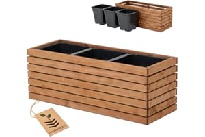 ‎HOMERZO HOMERZO Pflanzkübel Holz – imprägniert wetterfest – mit herausnehmbarem Kunststoffeinsatz – Hochbeet Blumenkasten für Balkon Garten Terrasse (Horizontal-braun 98x36 H35 cm)