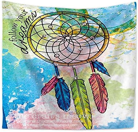 Wall Hanging Tapestry, Hippie Hippy Tapestries, Watercolor Watercolor Dream Net Feather Printing Home Tapestry, Cotton Handmade Bedsheet,sofa cover, Bedding Bedspread, Picnic Beach Sheet, Table Cloth, Decorative Wall Hanging,150*130cm