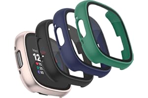 Vancle für Fitbit Versa 4 Hülle,4Stück Vollständige Abdeckung Schutzfolie Hard PC Schutz Displayschutz Folie Gehäuse für Fitbit Sense 2(Schwarz/Marineblau/Starlight/Grün)