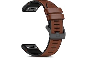 RoYiio Pasek z prawdziwej skóry do Garmin QuickFit 22 mm, 26 mm, miękki i wygodny, silikonowy pasek zastępczy, kompatybilny z Garmin Fenix Quatix 6X 7X Pro MARQ Approach S62 S60