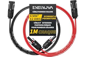 ENERNOVA Câble Solaire 4mm²/6mm², Câble Panneau Solaire 1/2/3/5/8/10/12/15/18/20M, IP67 Câble Solaire, Câble d'extension de Câble Solaire avec Connecteurs Mâles et Femelles pour Panneau Solaire(4mm² 1M)