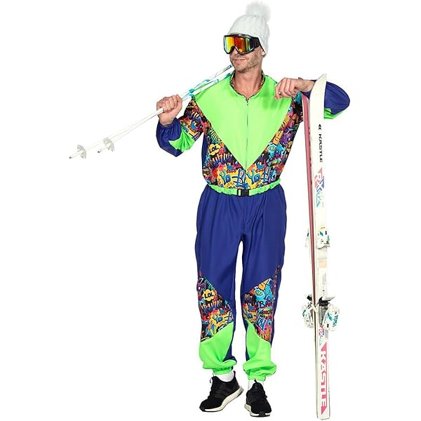 Costume Snowboarder Anni '80 - Tuta Da Neve Retrò Per Feste, Carnevale, Halloween, Unisex Taglia XL - Foto 12