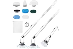 Augot Elektrische Reinigungsbürste, Spin Scrubber Schnurlos mit 7 Austauschbaren Bürstenköpfen, Duschreinigungsbürste mit Verstellbarem Verlängerungsgriff 49-116CM&2 Winkel für Bad Küche Auto Fußboden