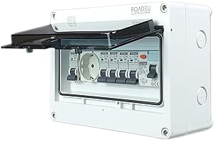 RoadEu - Scatola Portafusibili Impermeabile IP65 - Quadro Elettrico Esterno 230V con Interruttore Differenziale e Presa - Fusible "C" 16A e 10A