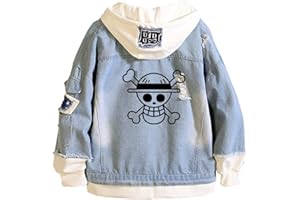 WANHONGYUE Anime One Piece Luffy Zoro Veste en Jean Adulte Cosplay Denim Manteaux à Capuche Outwear Blouson