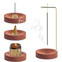 Porta Incenso 3 In 1 In Legno E Ottone - Bruciatore Per Bastoncini A 9 Fori E Supporto Capovolto, Altezza 25cm, Per Yoga E Relax - 2
