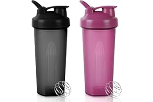 silttble 2 Pezzi Shaker Proteine - Shaker Palestra, 600ml con Scala, Prova Perdite, Pallina Acciaio Inox, Senza BPA, Borraccia Shaker per Frullati Proteici, Proteine in Polvere, Borraccia Palestra