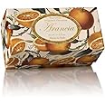 Orange soap, box of 6 bars of round soaps carved with Florentine lily, wrapped by hand, 6 x 1.76 oz.