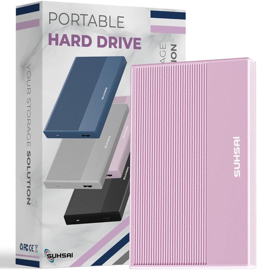 SUHSAI Disco Duro Externo de 320 GB Copia de Seguridad de Datos HDD - Expansión de Memoria de 2,5" Disco Duro portátil USB 3.0 Compatible con Mac, Escritorio, PC, PS4, PS5, (Rosa)