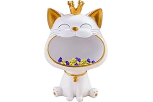 POMUROM Statua del Vassoio del Gatto Decorativi, Figurina di Gatto Fortunato dalla Bocca Grande in Resina, Vassoio di Stoccaggio della Statua di Gatto, Supporto per Portachiavi Caramelle, Ornamento d'ingresso