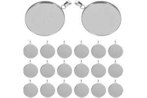 Milisten 20pcs Pendant Trays Kit Round Bezel Blanks Trays Pendant Cabochon Settings for DIY Crafting Photo Jewelry Making Silver 30mm