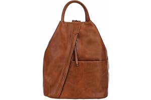 ITALYSHOP24.COM OBC Damen Rucksack Tasche Schultertasche Leder Optik Daypack Backpack Handtasche Tagesrucksack Cityrucksack (Cognac)