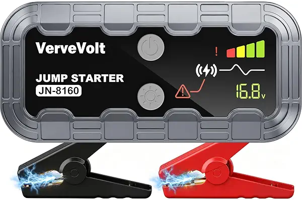 𝟭𝟰.𝟴𝗩 𝟭𝟬𝟬𝟬𝟬𝗔 Arrancador de Baterias de Coche - Jump Starter | 𝟑 𝐌𝐨𝐝𝐞𝐥𝐬 Linterna LED y Pinzas, Protección de Seguridad Car Jump Starter para SUV Camions (10L Gas & 9L Diesel)