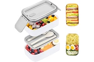 Bugucat Lunch Box 1400ML,Bento Box con 2 Contenitori e 2 Divisorio Porta Pranzo con Posate per Microonde e Lavastoviglie per Adulti e Bambini,Portapranzo Senza BPA per Scuola lavoro Ufficio Meal prep