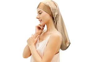 Desmend Cuffia Seta Capelli Notte Dormire Proteggere i Capelli Adatta per Capelli Lunghi Che raggiungono la Vita 32×60cm(1 Pezzo Oro)