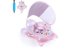 NYOBABE Baby Swimming Float for 6-36 Months,Inflatable Baby Pool Float with Anti-Flip Tail & UPF50+ Sun Canopy,Baby Swim Ring for 6 9 12 18 24 36M With Adjustable Safty Seat Newborn Infants Bath Seat